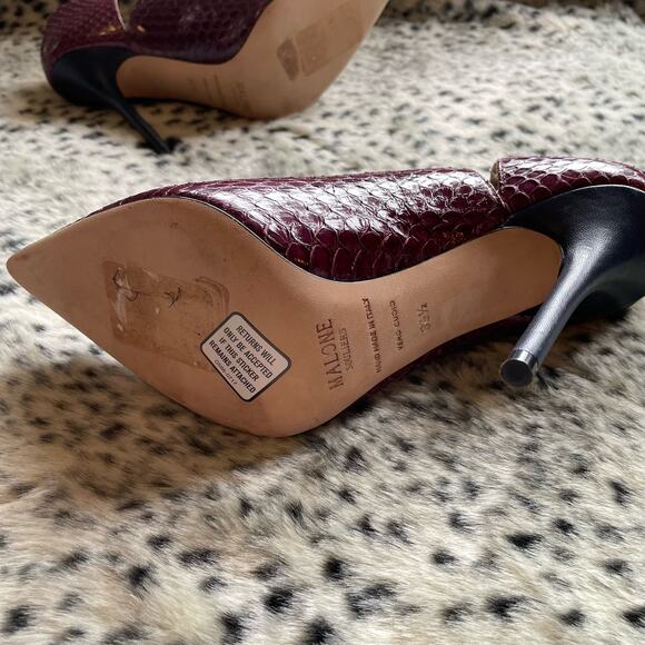 Malone Souliers Gigi Elaphe Ankle Boots Burgundy Leather Snakeskin Print IT 39.5 - Picture 7 of 11